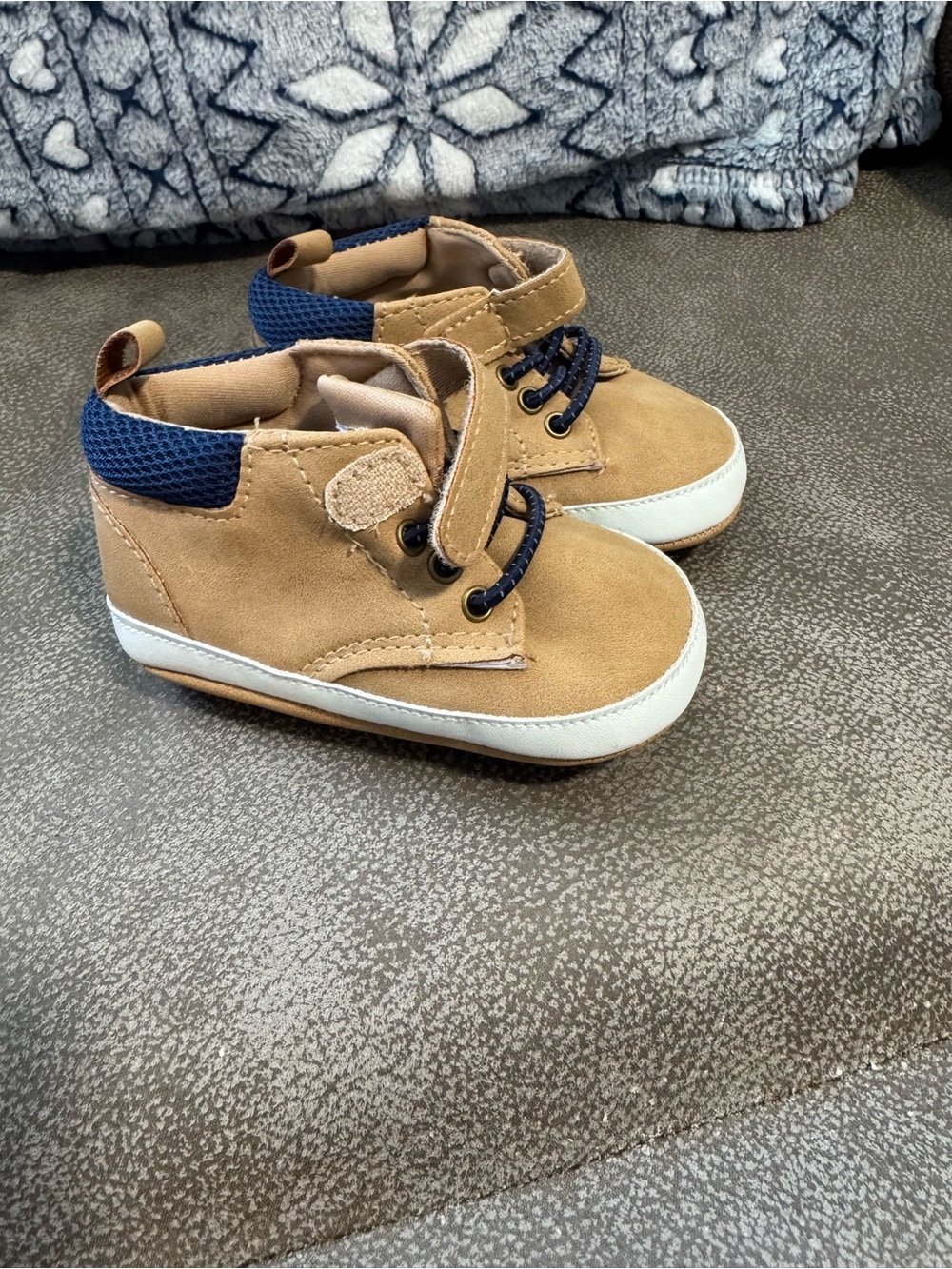 Avalanche Tan and Navy Baby High-Top Sneakers